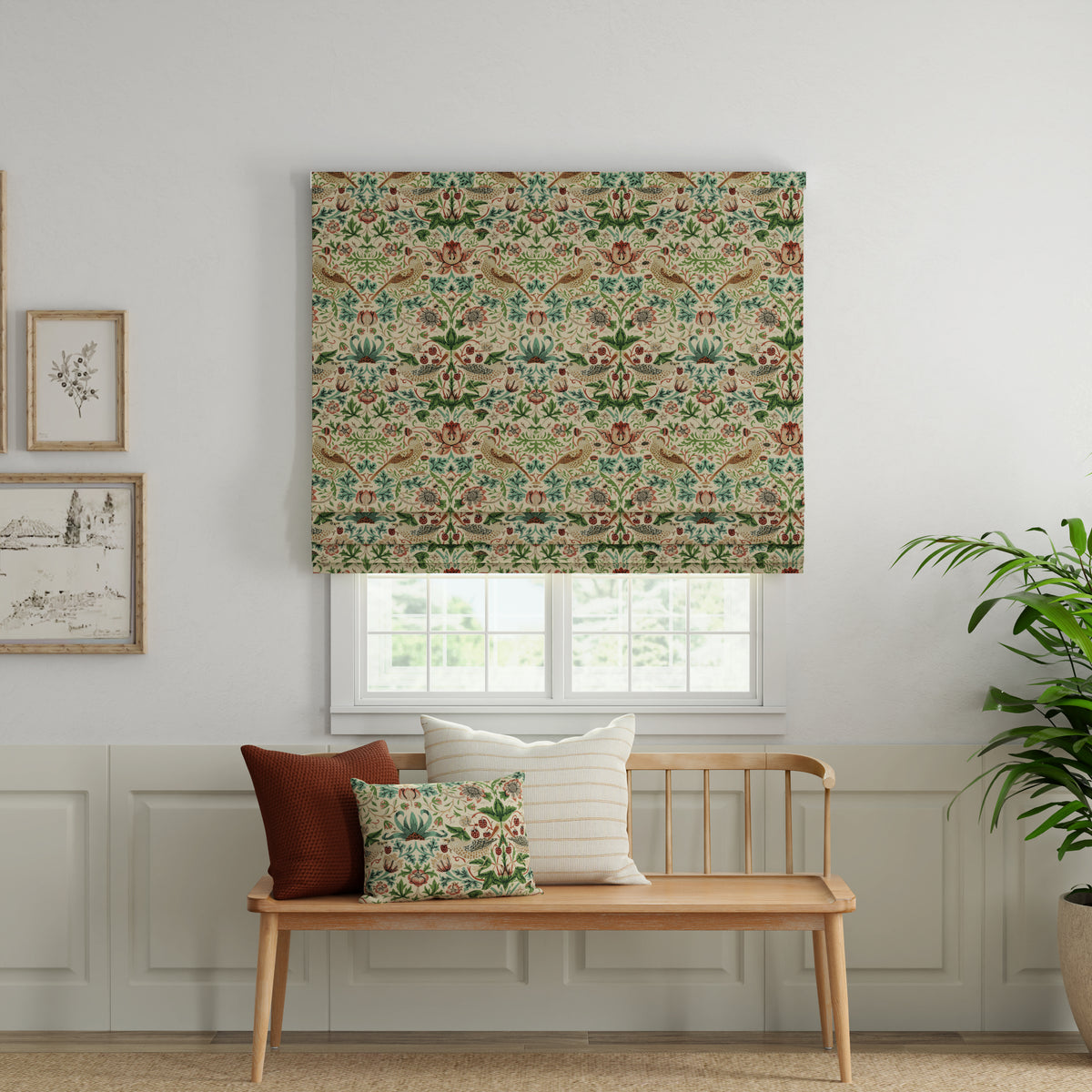 ANTE DECOR Strawberry Thief Printed Cotton Made To Measure Roman Blind Flax