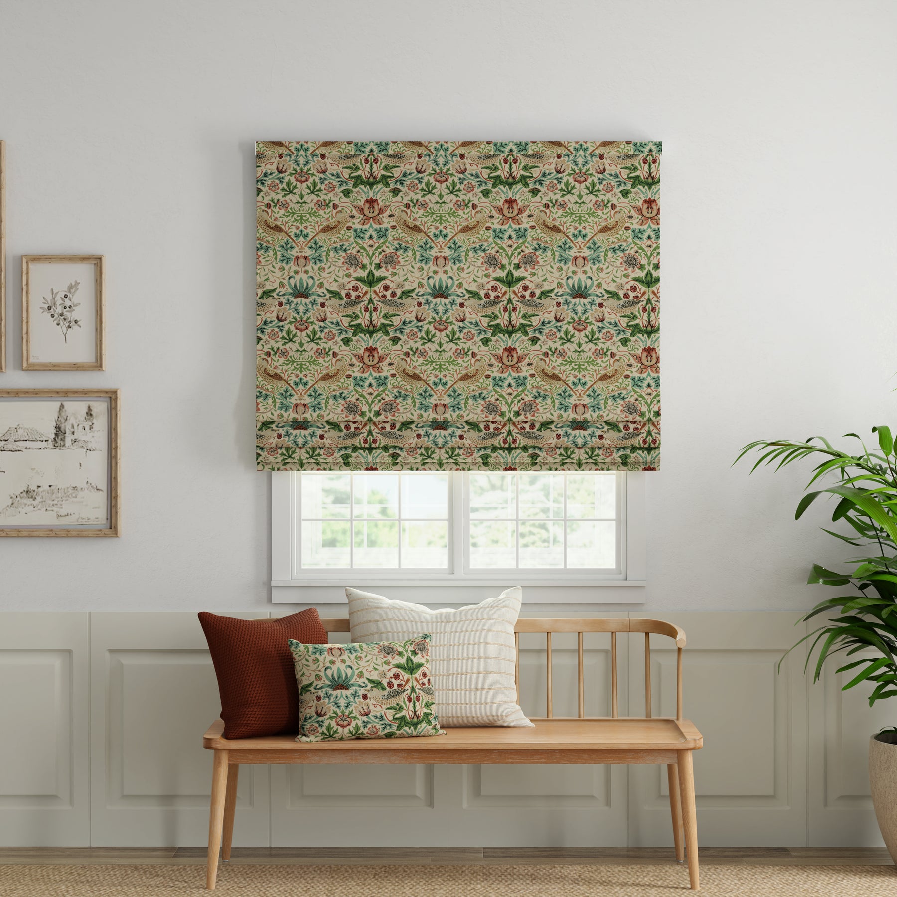 ANTE DECOR Strawberry Thief Printed Cotton Made To Measure Roman Blind Flax