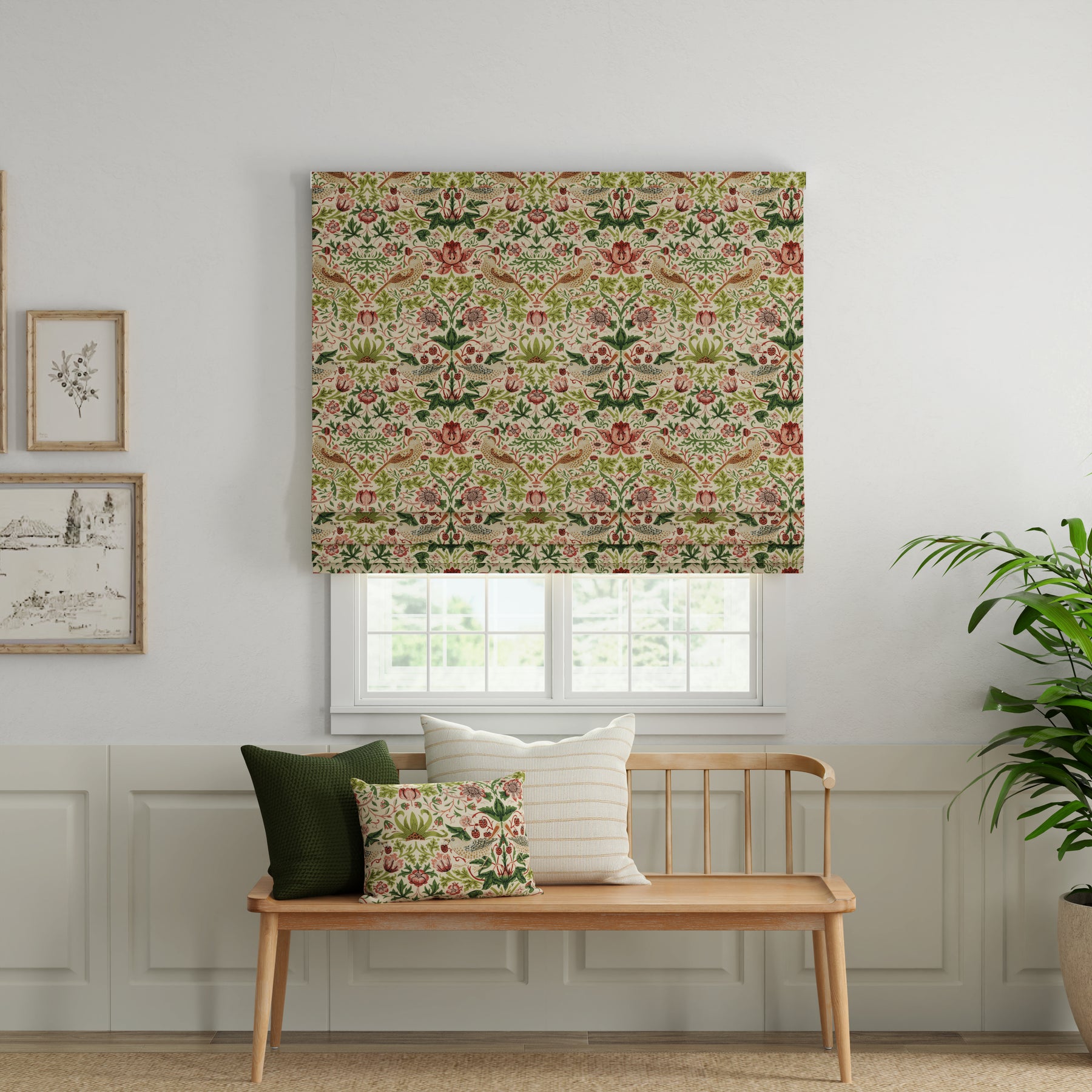 ANTE DECOR Strawberry Thief Printed Cotton Made To Measure Roman Blind Rose