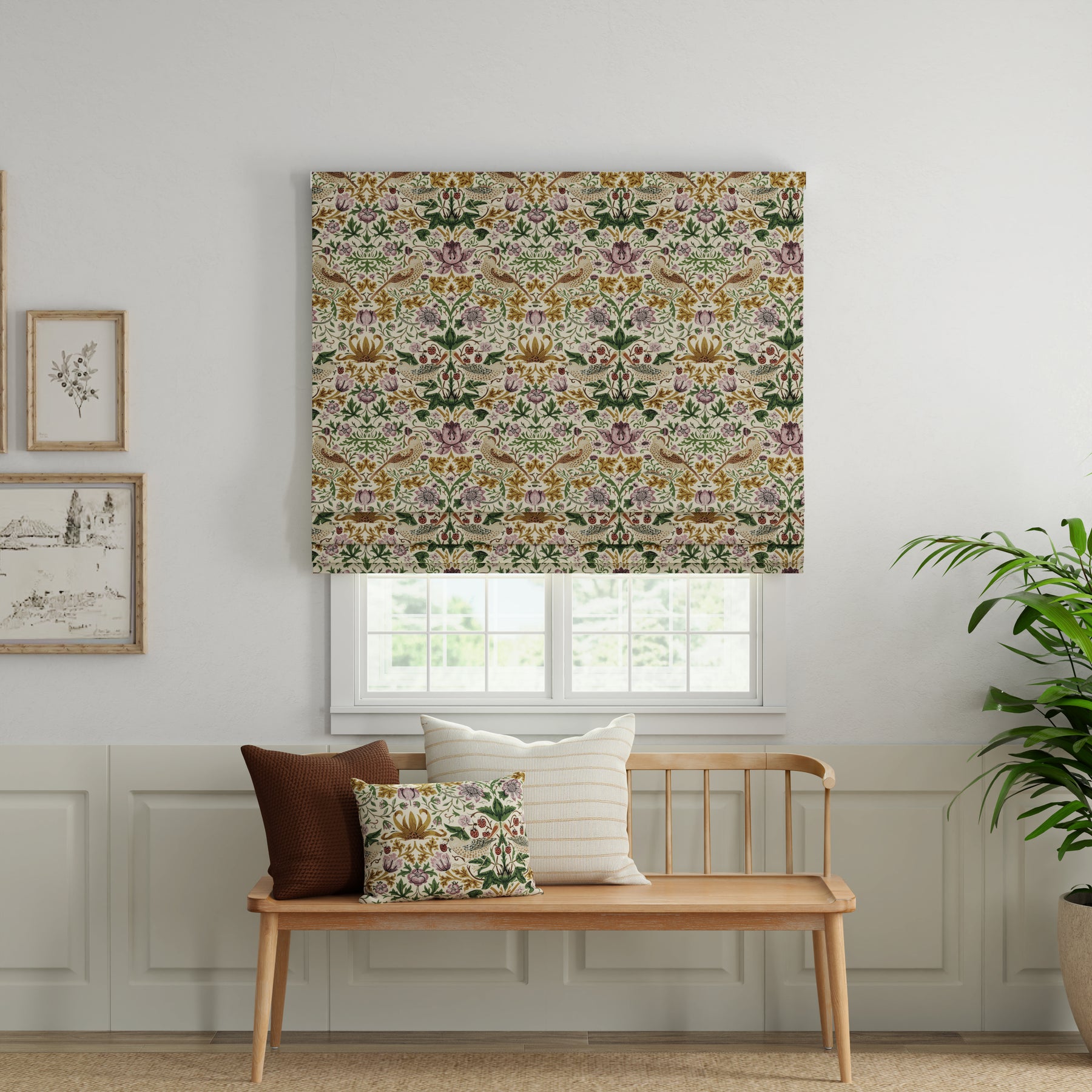 ANTE DECOR Strawberry Thief Printed Cotton Made To Measure Roman Blind Orchid
