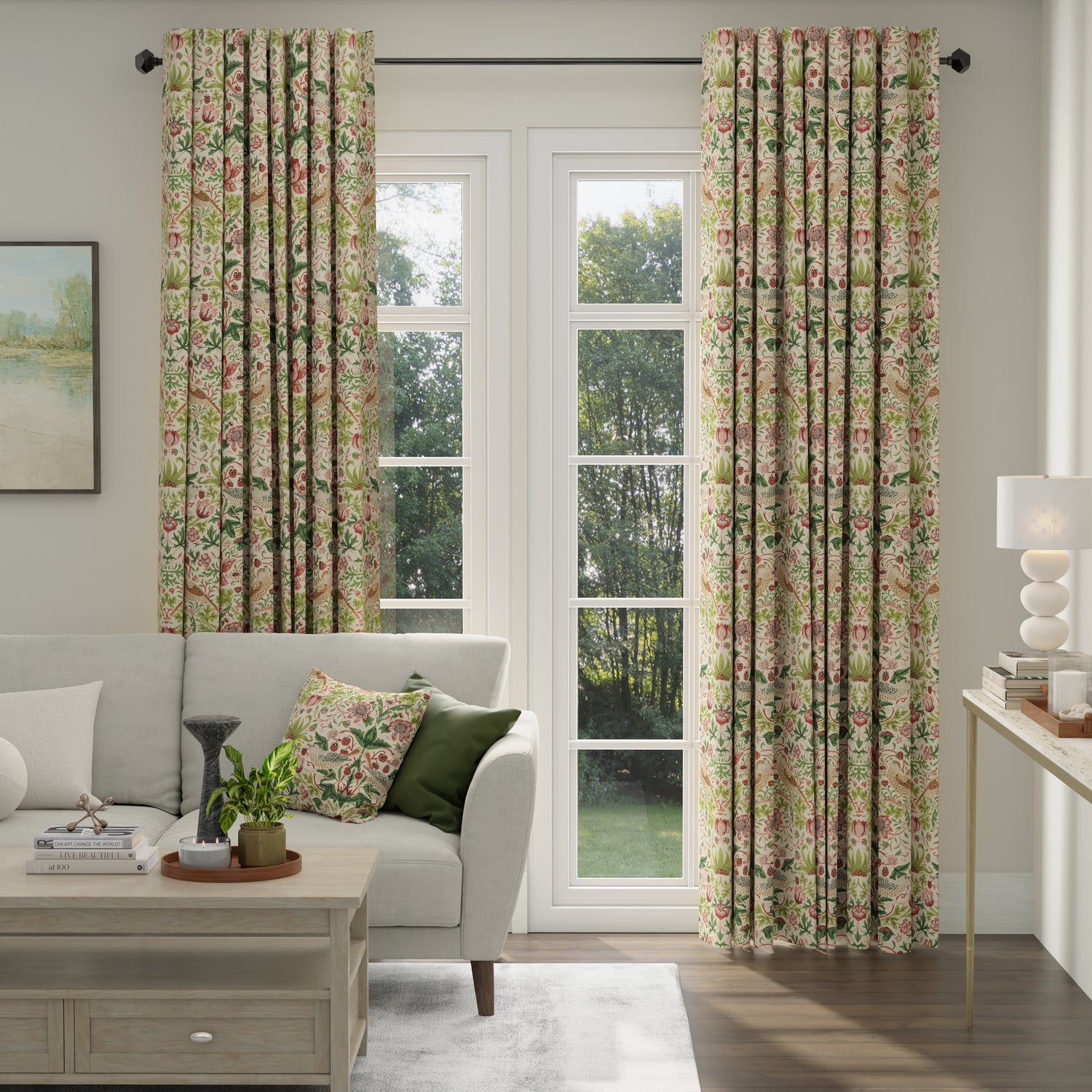 ANTE DECOR Strawberry Thief Printed Cotton Made To Measure Curtains Rose