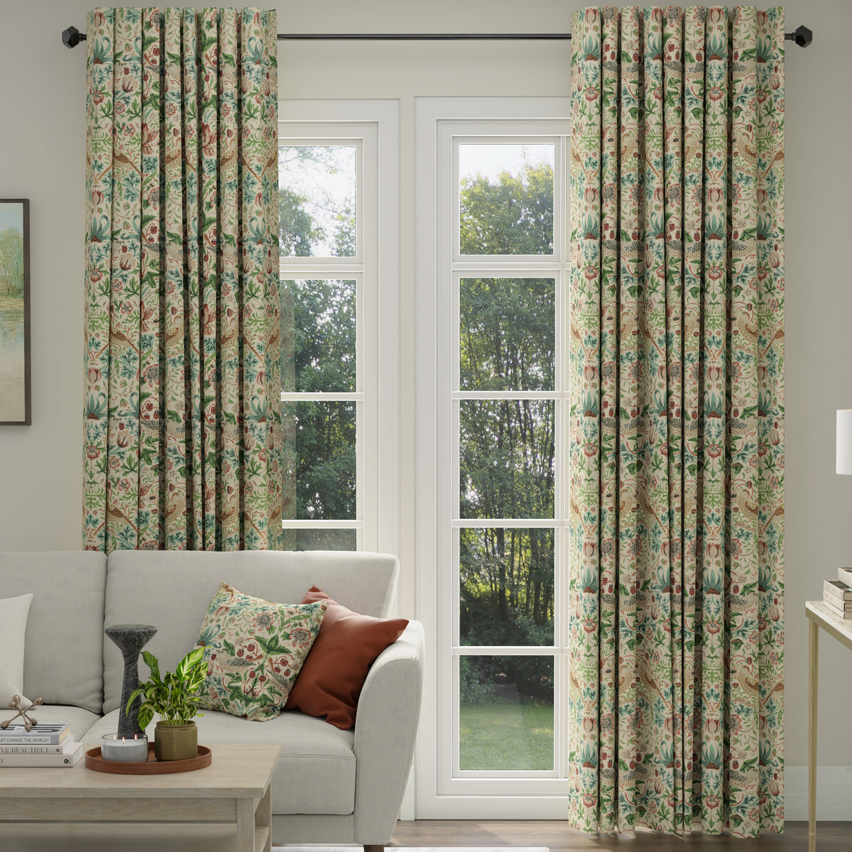 ANTE DECOR Strawberry Thief Printed Cotton Made To Measure Roman Blind Flax