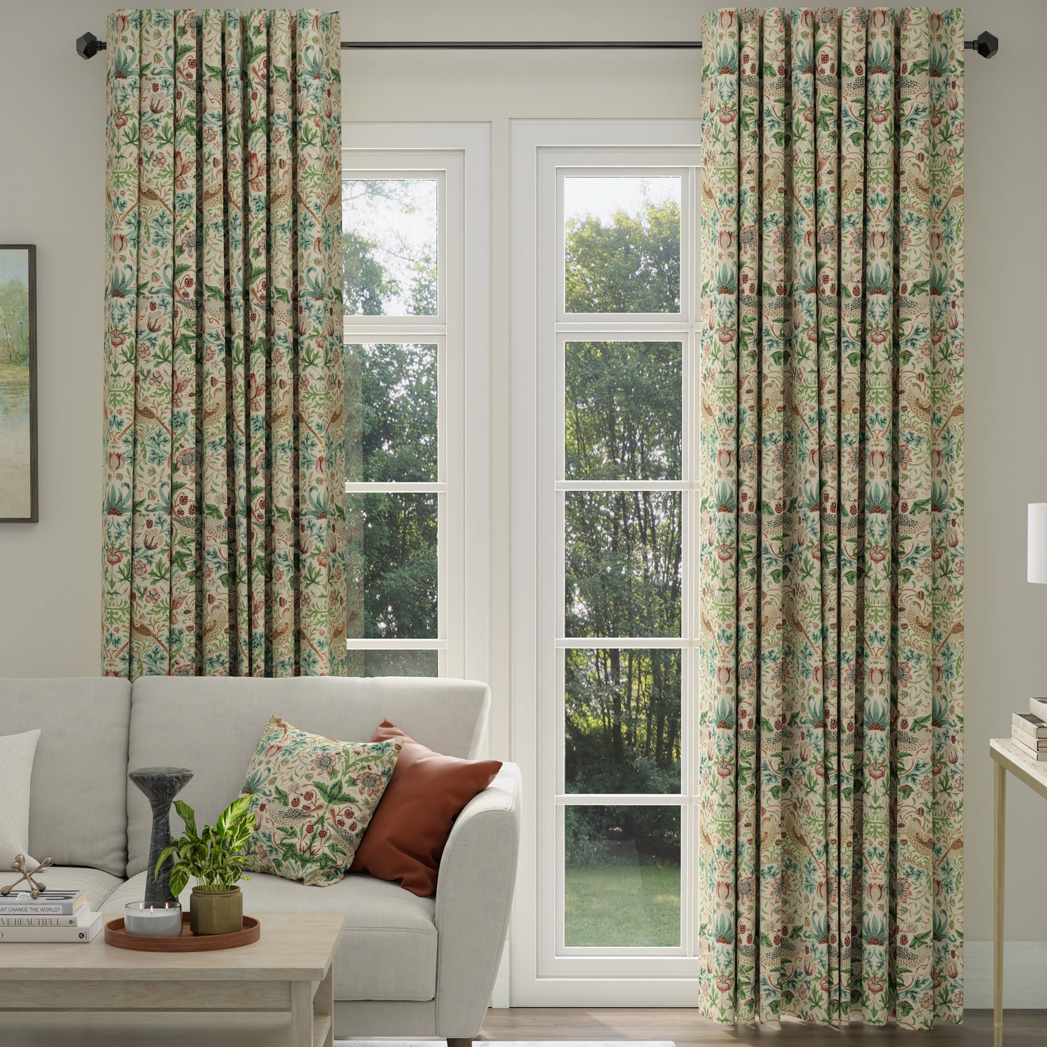 ANTE DECOR Strawberry Thief Printed Cotton Made To Measure Curtains Flax