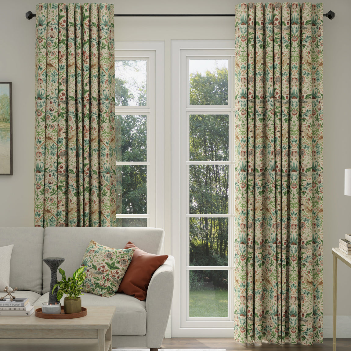 ANTE DECOR Strawberry Thief Printed Cotton Made To Measure Curtains Flax