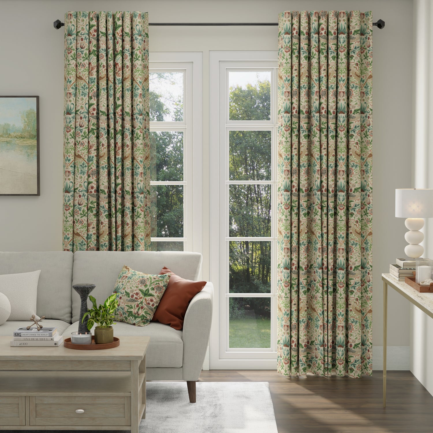 ANTE DECOR Strawberry Thief Printed Cotton Made To Measure Curtains Flax