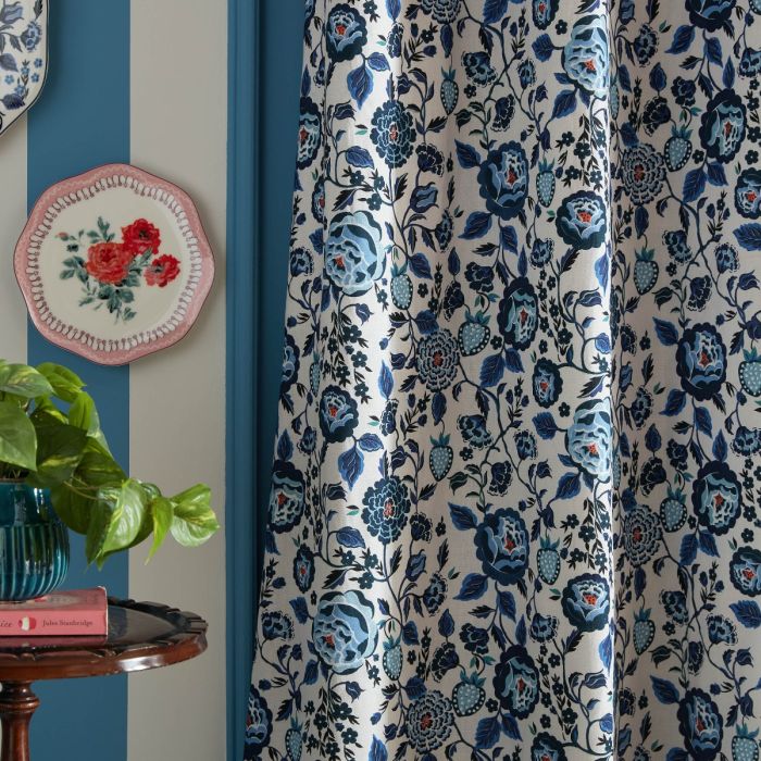 Cath Kidston Strawberry Garden Ready Made Eyelet Blackout Curtains Navy
