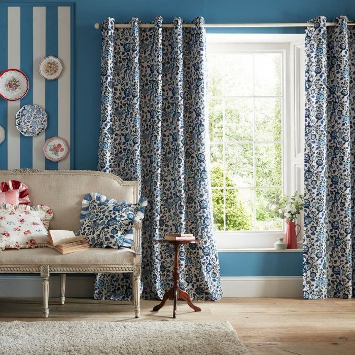 Cath Kidston Strawberry Garden Ready Made Eyelet Blackout Curtains Navy