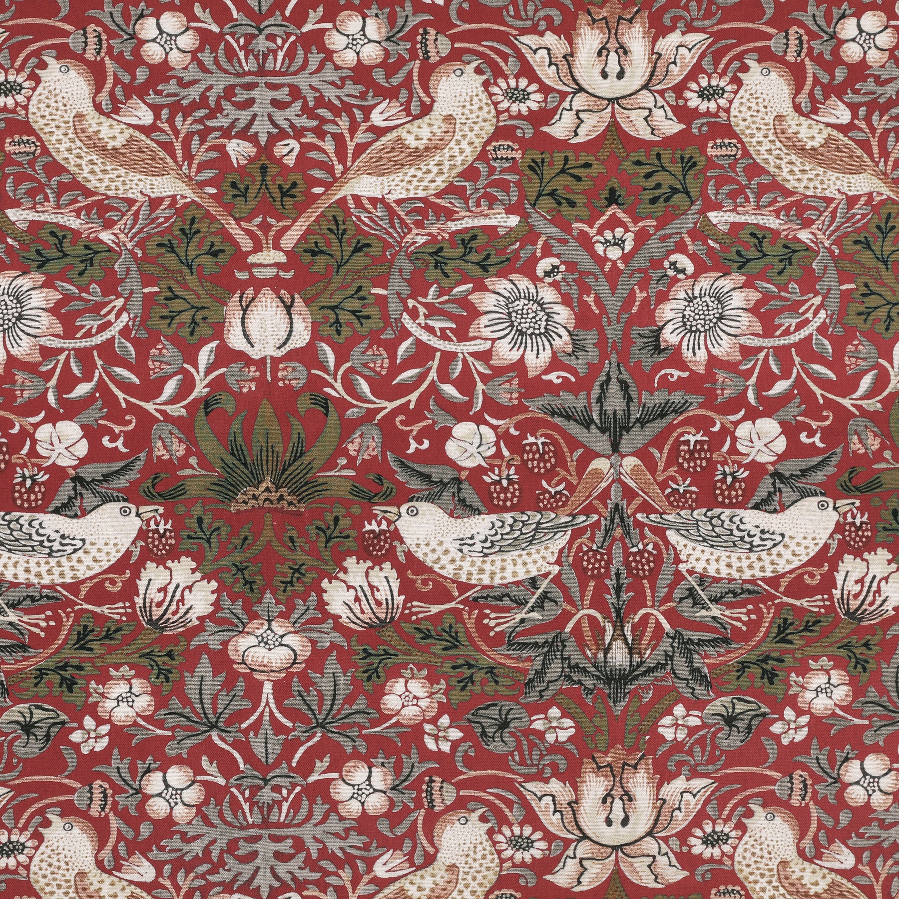 William Morris Strawberry Thief Printed Cotton Fabric Red