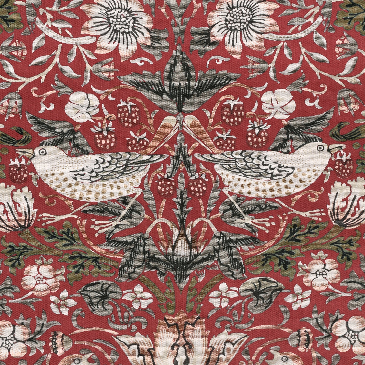 William Morris Strawberry Thief Printed Cotton Fabric Red
