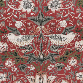 William Morris Strawberry Thief Printed Cotton Fabric Red