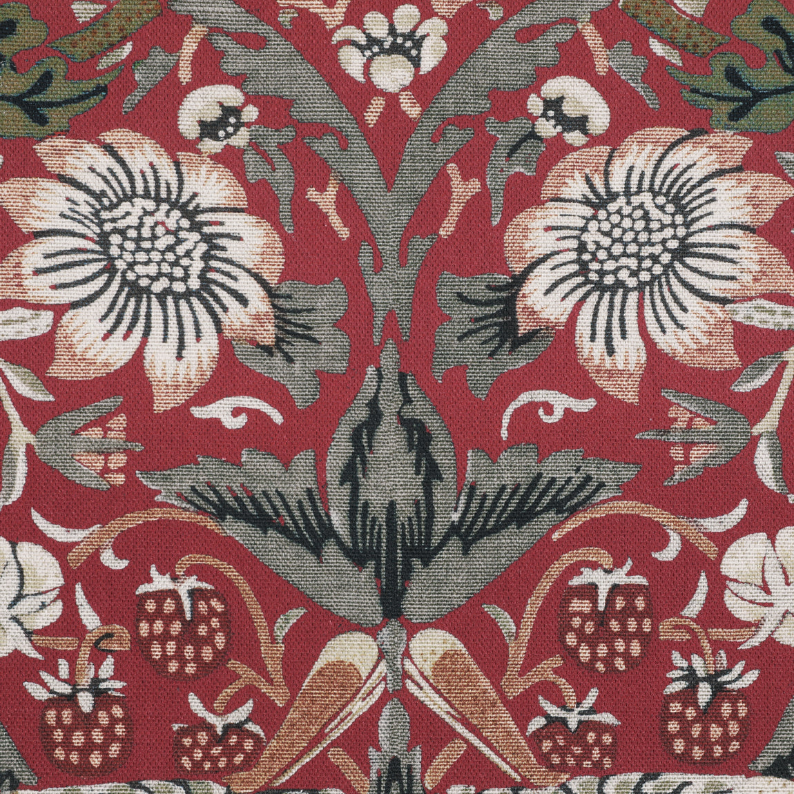 William Morris Strawberry Thief Printed Cotton Fabric Red