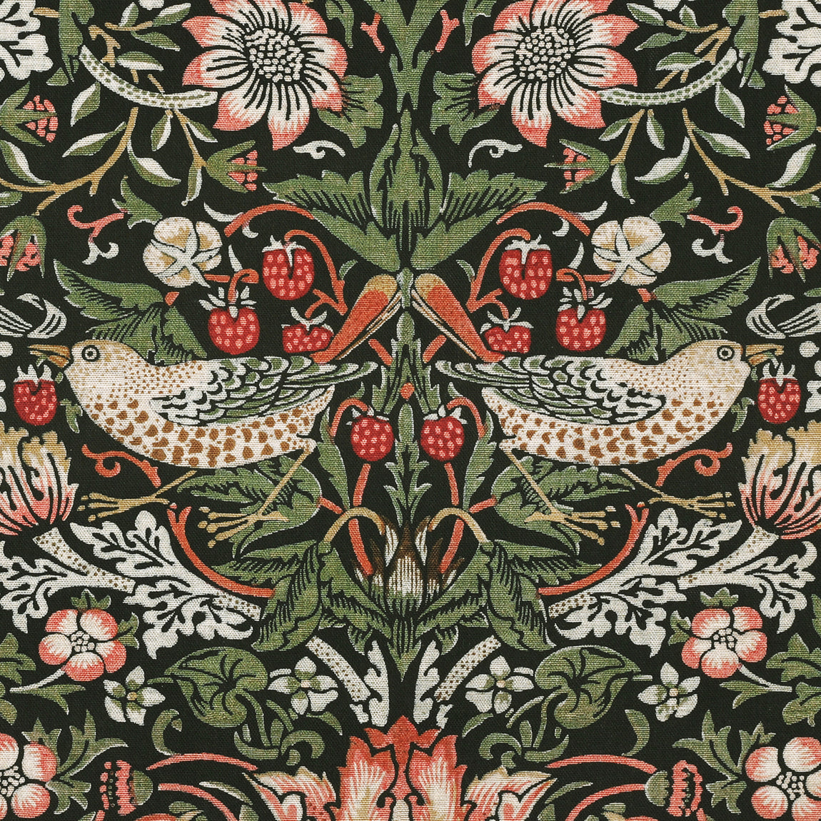 William Morris Strawberry Thief Printed Cotton Fabric Green