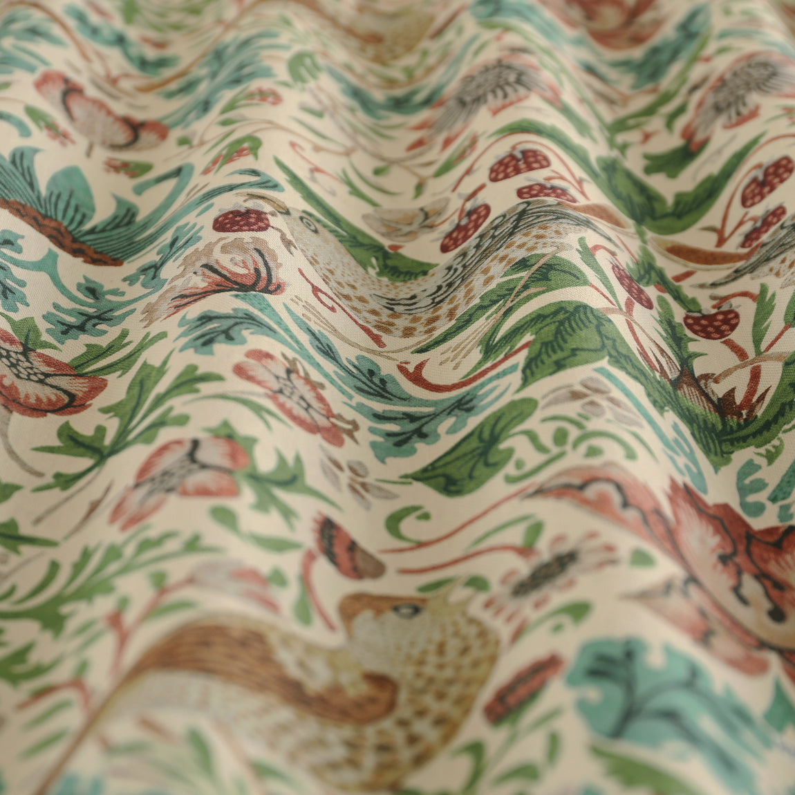 William Morris Strawberry Thief Printed Cotton Fabric Flax