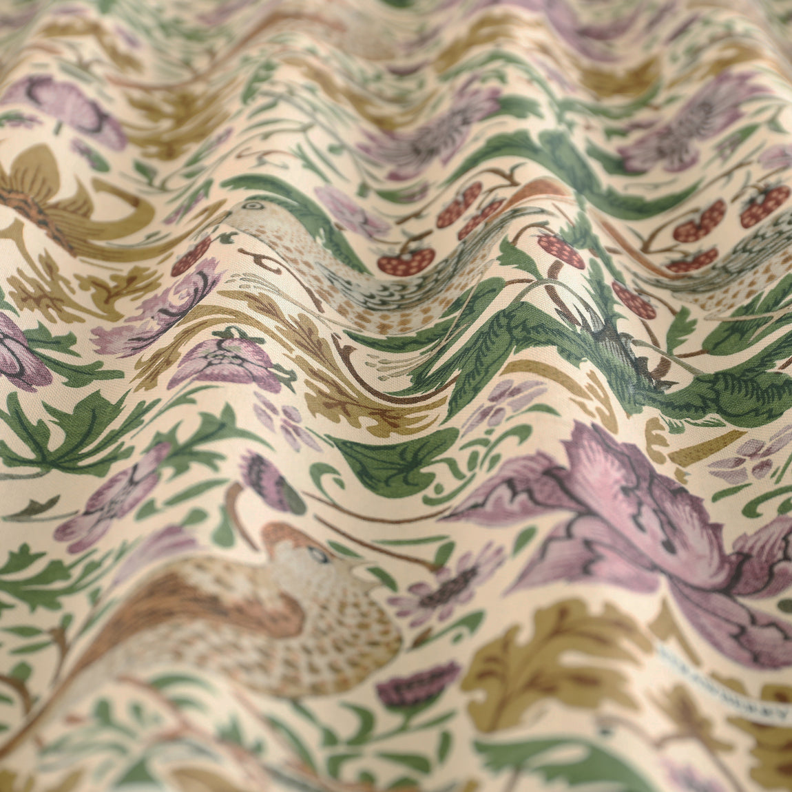 William Morris Strawberry Thief Printed Cotton Fabric Orchid