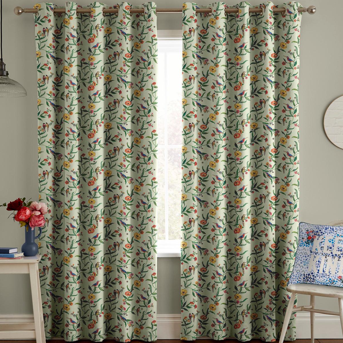 Cath Kidston Summer Birds Made to Measure Curtain Green
