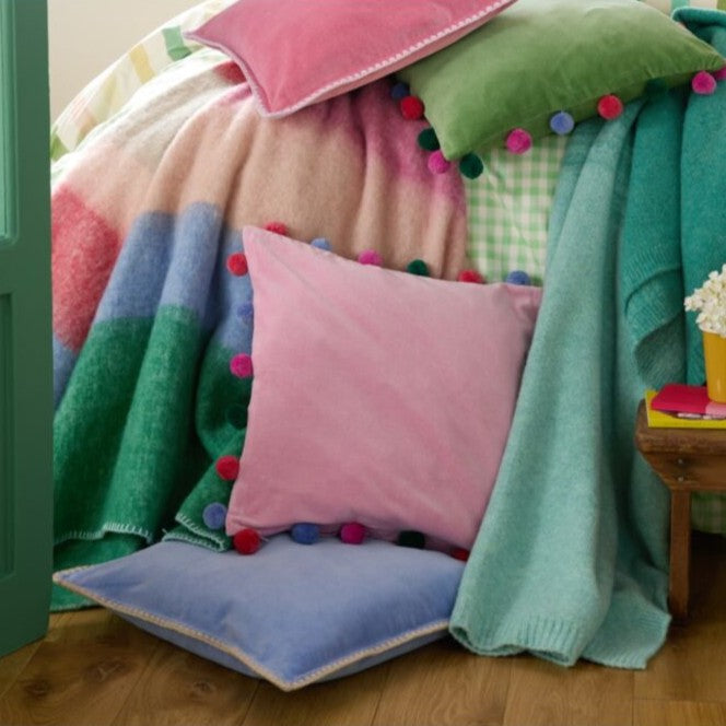Bluebellgray Blanket Stitch Velvet 45cm x 45cm Filled Cushion Thistle Blue