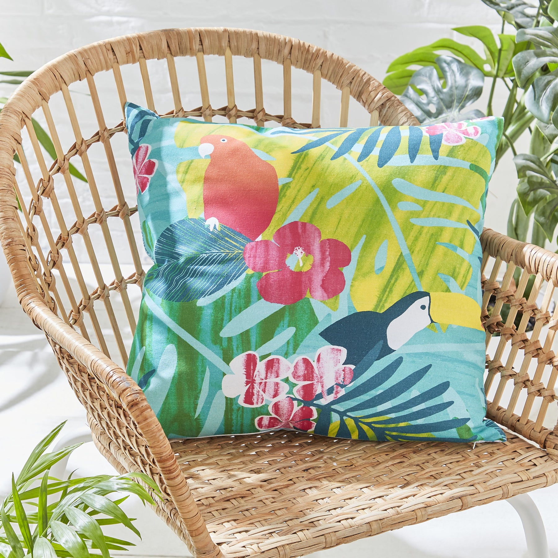 Catherine Lansfield Tropical Birds Water Resistant Outdoor Filled Cushion 45cm x 45cm Teal