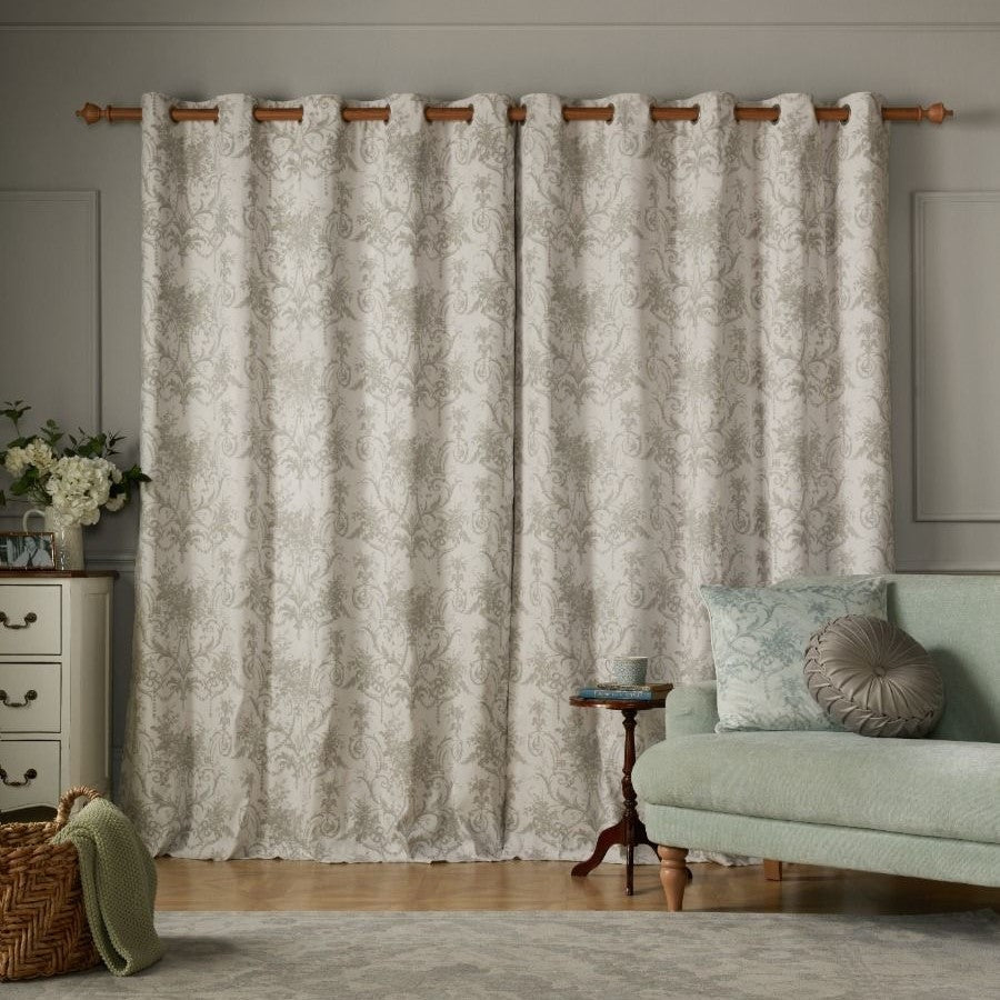Laura Ashley Tuileries Ready Made Blackout Eyelet Curtains Dark Dove Grey