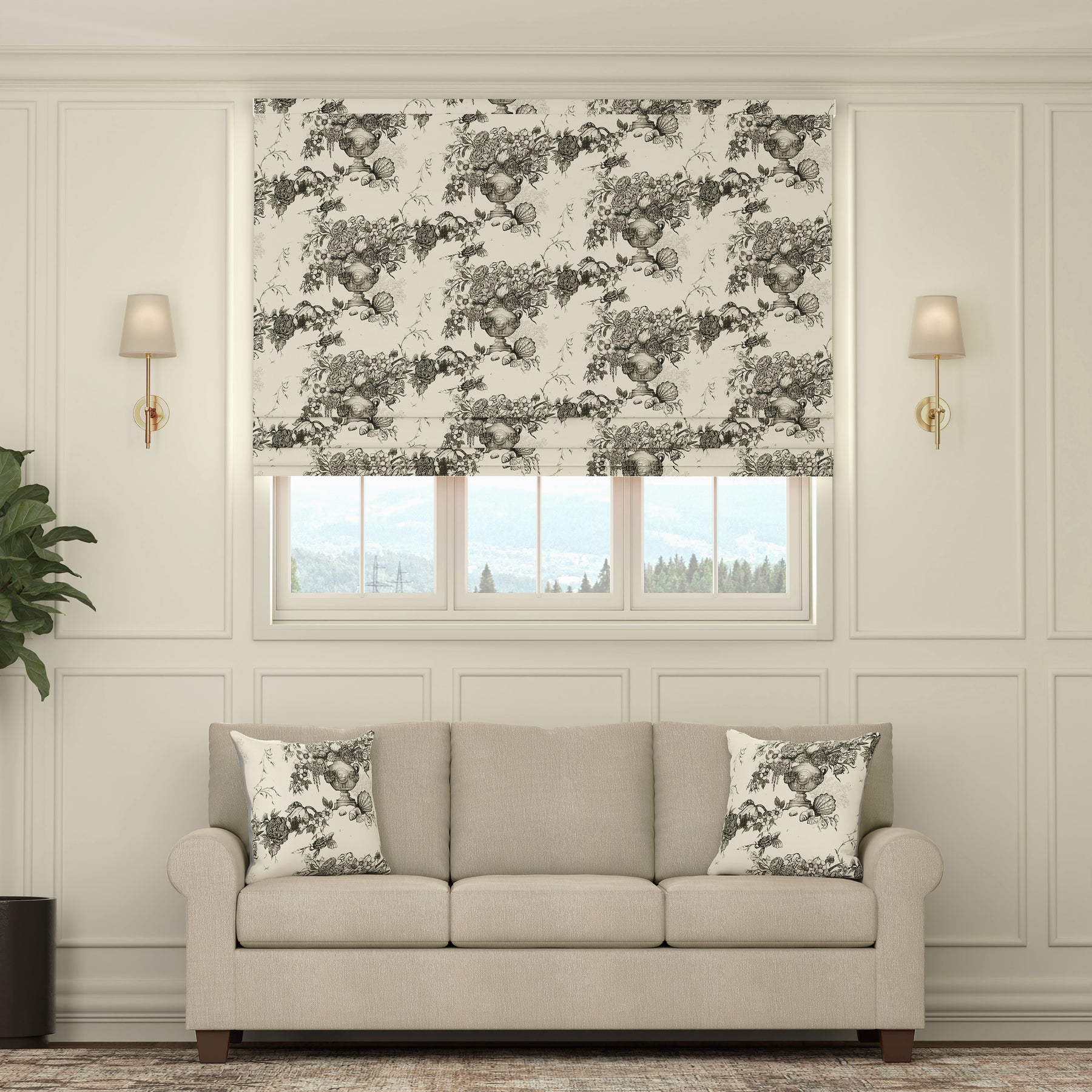 HOUSE Llewelyn-Bowen Vacannes Made To Measure Roman Blind Ivory Mortar