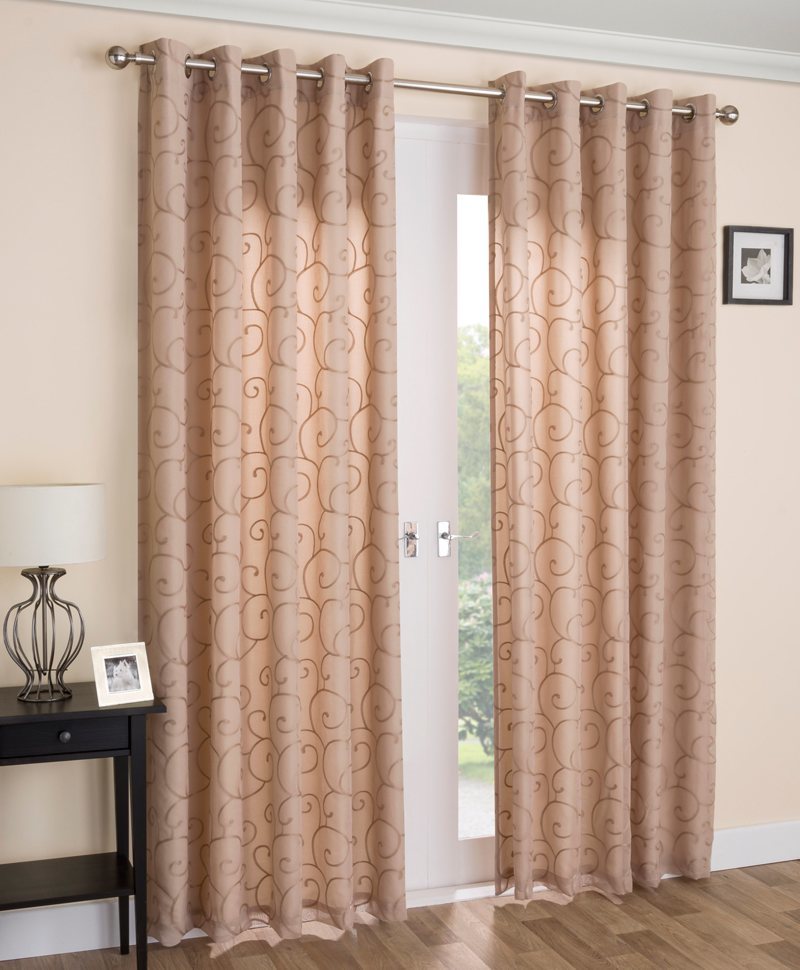 Venice Ready Made Lined Voile Curtains Latte
