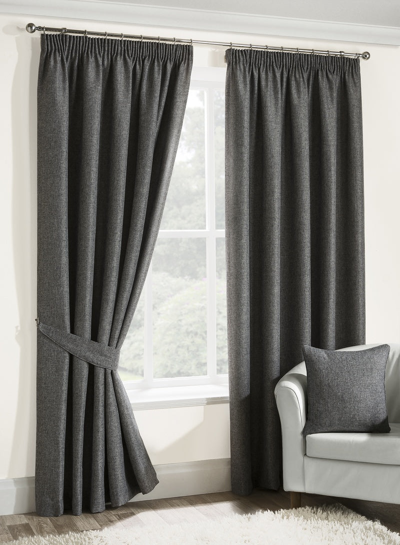 Versailles Ready Made Lined Curtains Charcoal