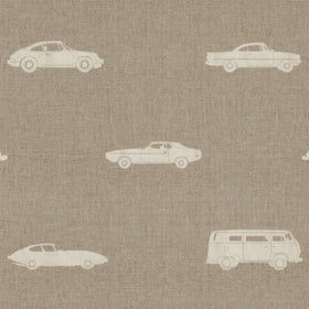 ANTE DECOR Vintage Cars Printed Cotton Fabric Beige Cream