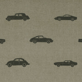 ANTE DECOR Vintage Cars Printed Cotton Fabric Linen Charcoal