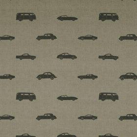 ANTE DECOR Vintage Cars Printed Cotton Fabric Linen Charcoal