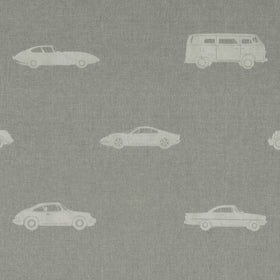 ANTE DECOR Vintage Cars Printed Cotton Fabric French Grey