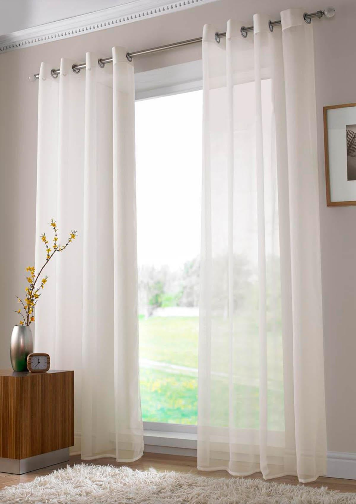 Plain Ring Top Ready Made Single Voile Curtain Ivory