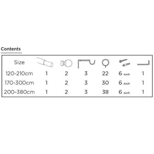 25-28mm Pristine Crystal Pole Extendable Curtain Pole Black