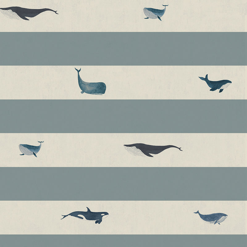 Sophie Allport Whale Stripe Made to Measure Blackout Roller Blind Deep Duck Egg