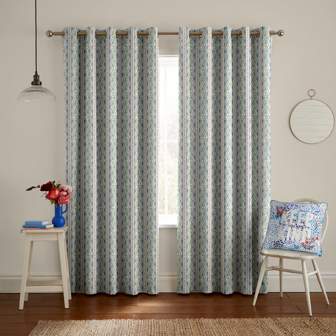 Cath Kidston Wiggle Rose Made to Measure Curtain Blue