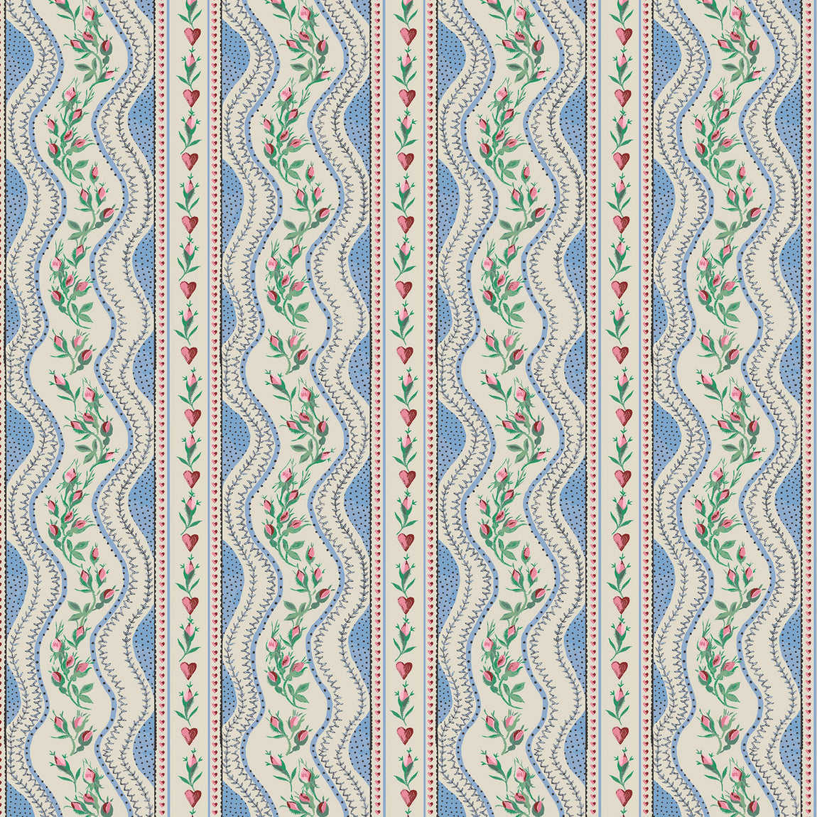 Cath Kidston Wiggle Rose Made to Measure Curtain Blue