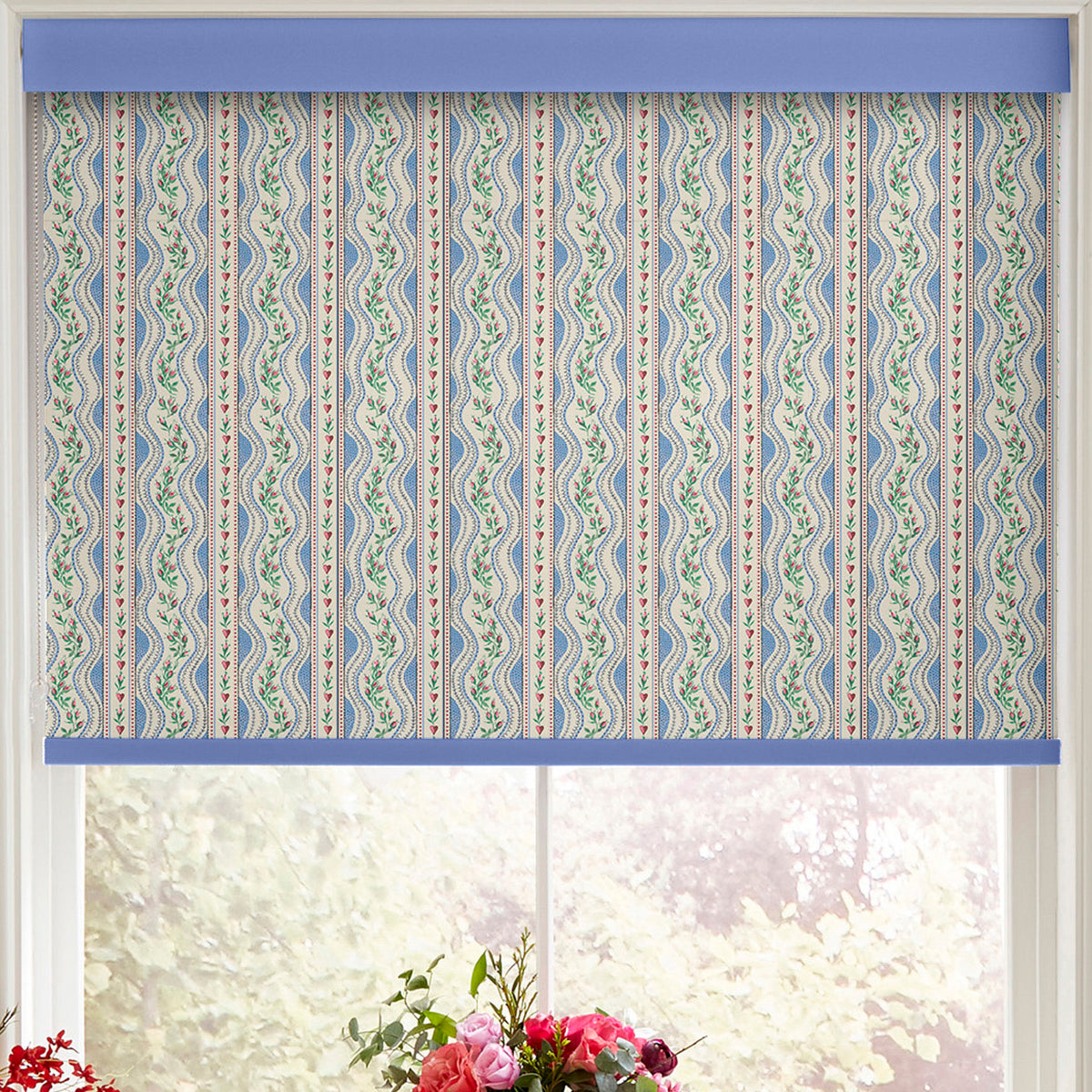 Cath Kidston Wiggle Rose Made to Measure Blackout Roller Blind Blue