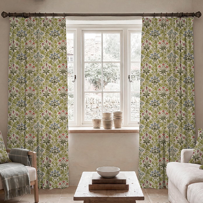 William Morris Celandine Made To Measure Curtains Blush Blue