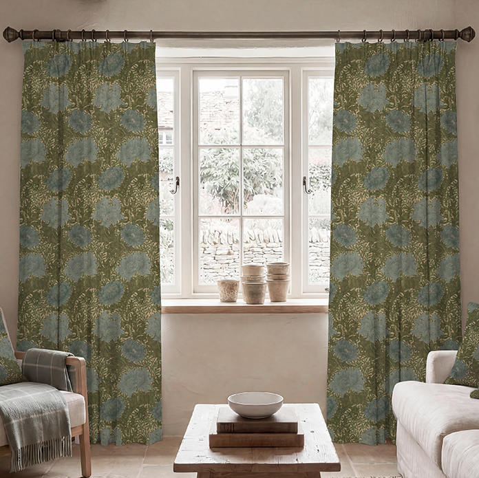 William Morris Chrysanthemum Made To Measure Curtains Blue