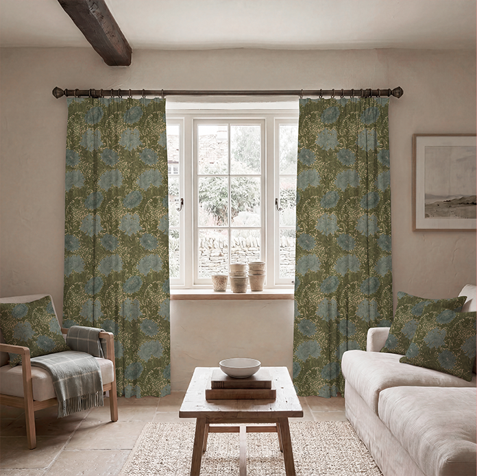 William Morris Chrysanthemum Made To Measure Curtains Blue