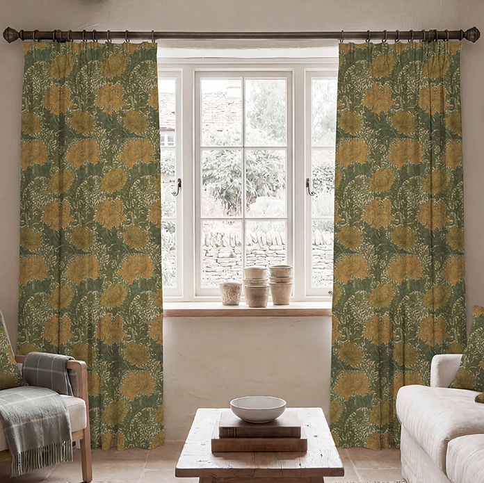 William Morris Chrysanthemum Made To Measure Curtains Ochre