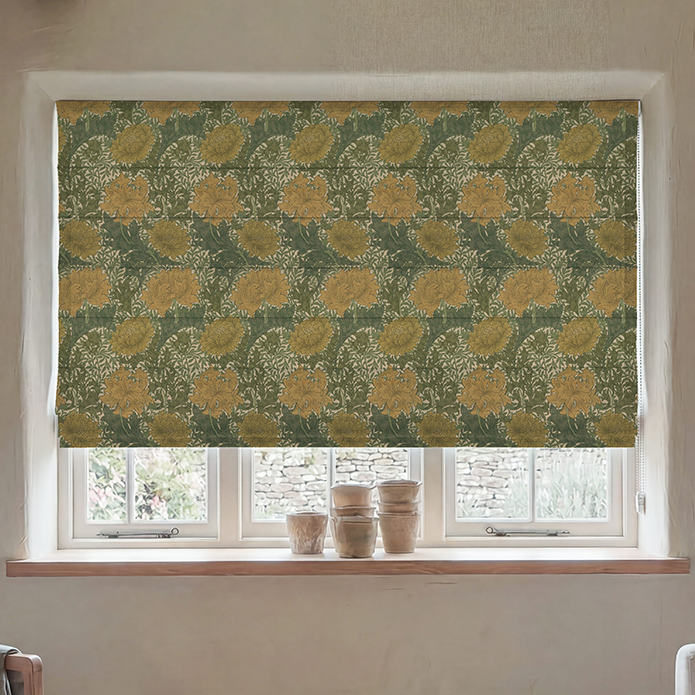 William Morris Chrysanthemum Made To Measure Roman Blind Ochre