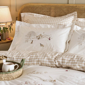 Sophie Allport Winter Scene Pair of Oxford Pillowcases Off White