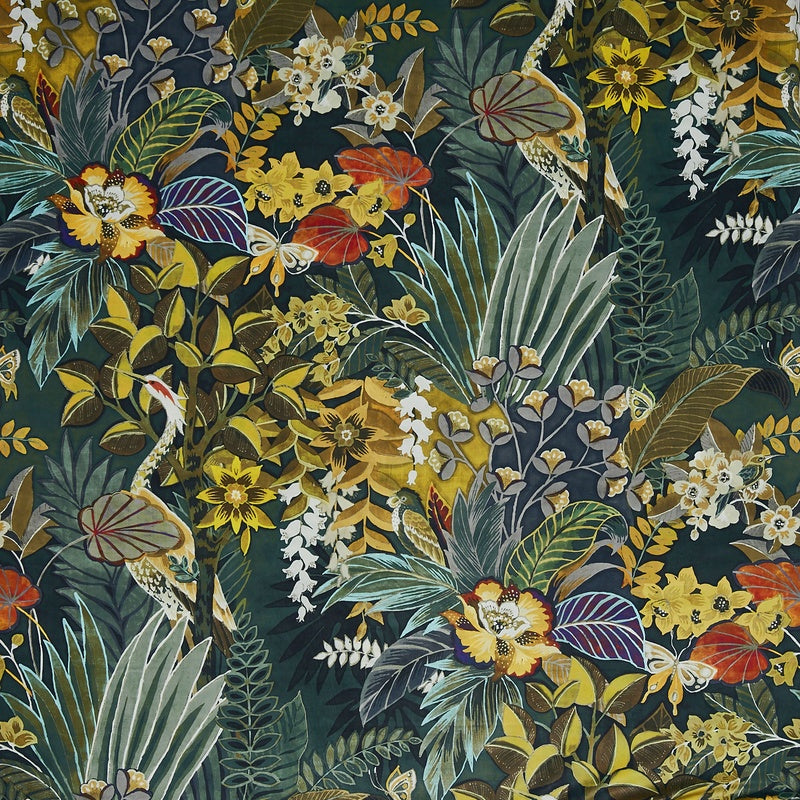 Prestigious Textiles Hidden Paradise Digitally Printed Velvet Fabric Emerald