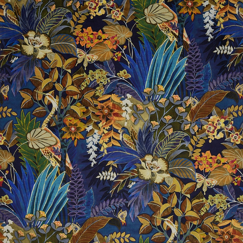 Prestigious Textiles Hidden Paradise Digitally Printed Velvet Fabric Midnight