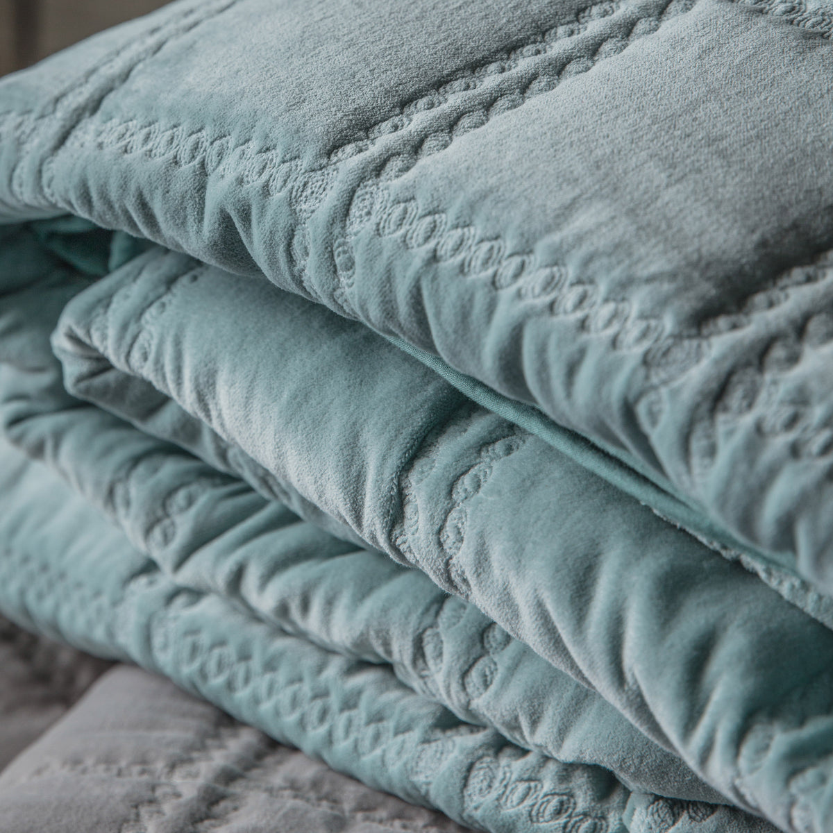 Quilted Cotton 240cm x 260cm Bedspread Duckegg