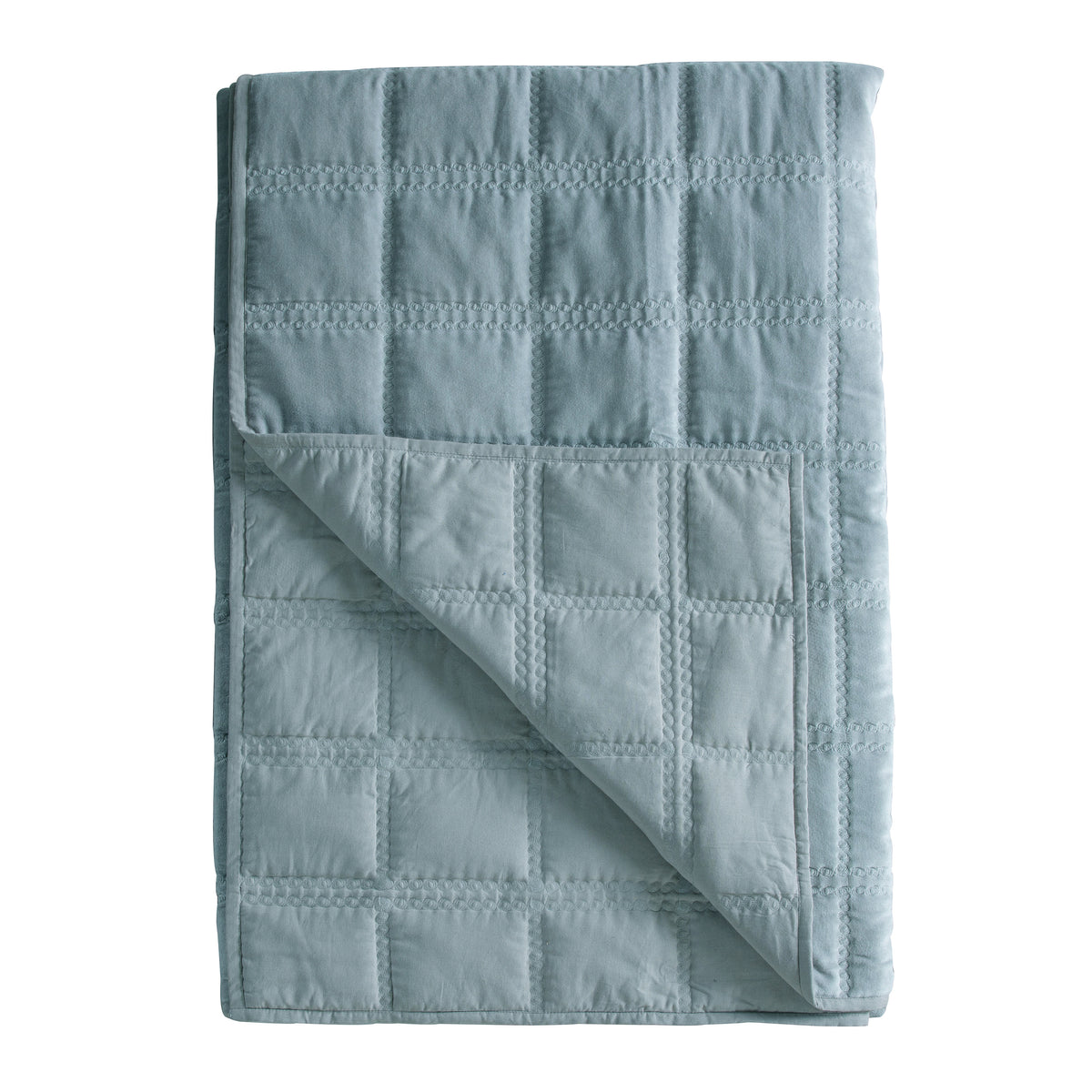 Quilted Cotton 240cm x 260cm Bedspread Duckegg