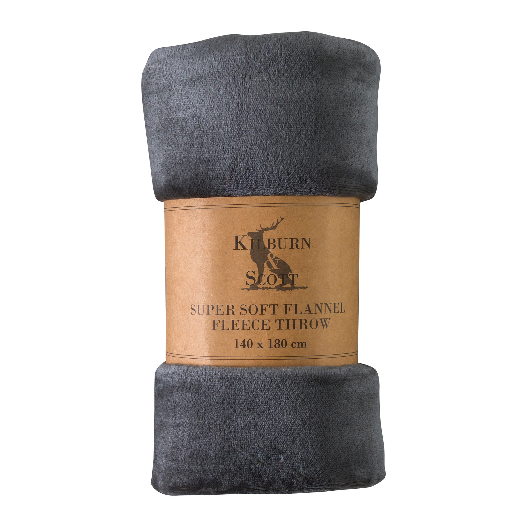 Rolled Flannel Fleece Throw 140cm x 180cm Charcoal