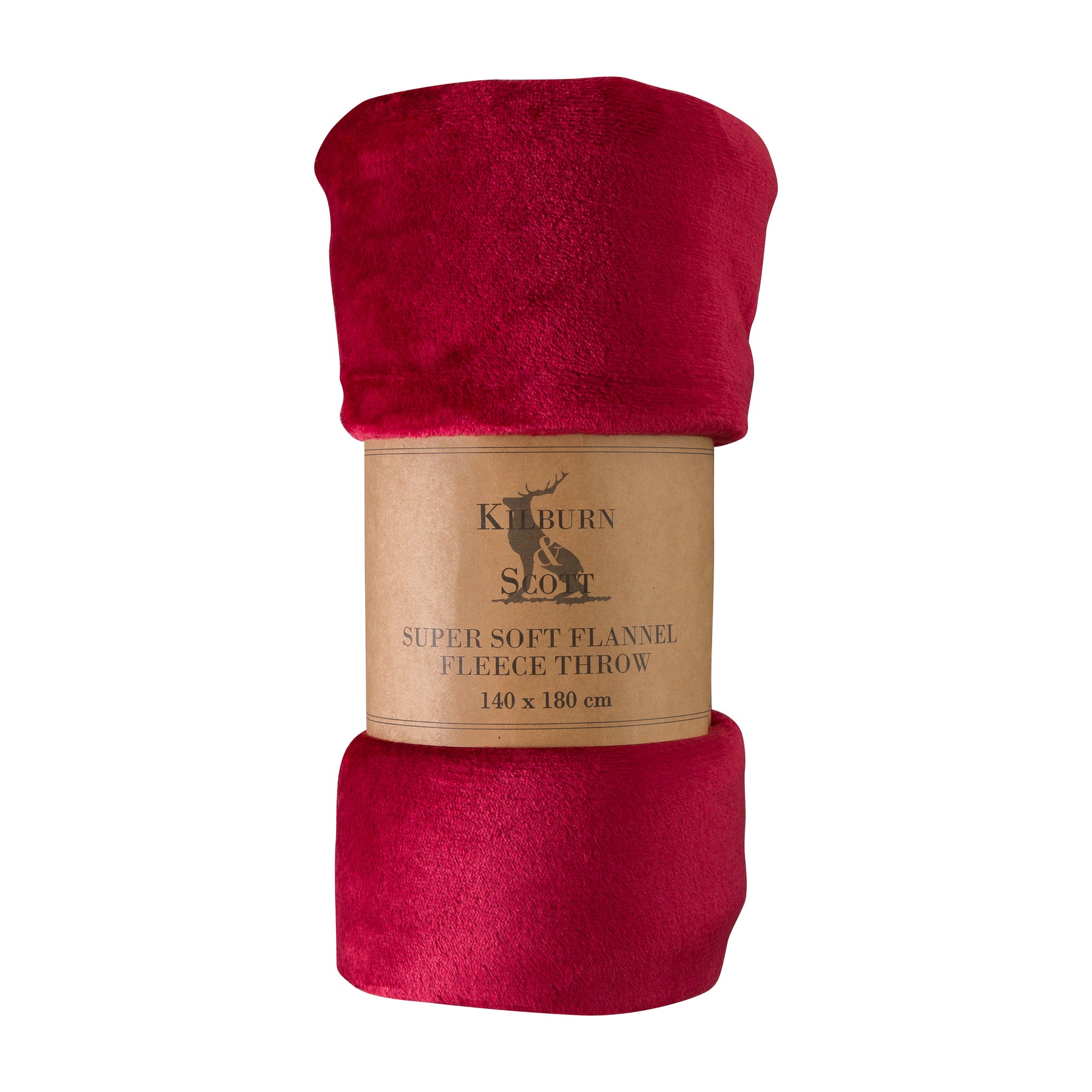 Rolled Flannel Fleece Throw 140cm x 180cm Red