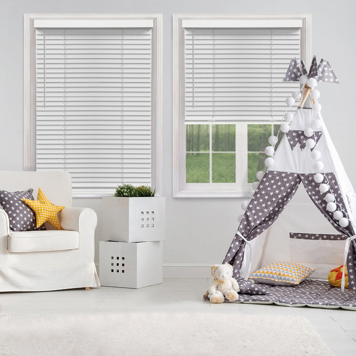 50mm Express String Faux Wooden Venetian Made To Measure Blind White