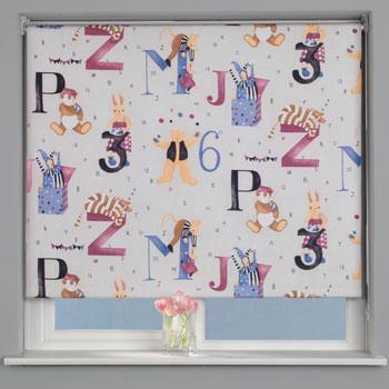Alphabet Blackout Roller Blind White