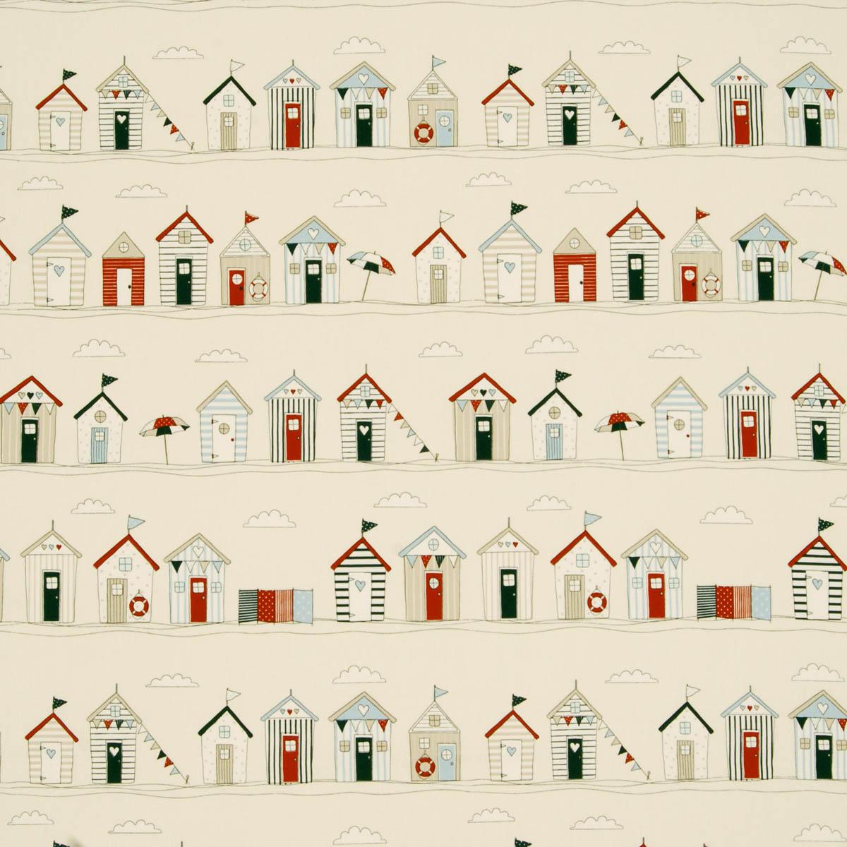Beach Huts Fabric Blue